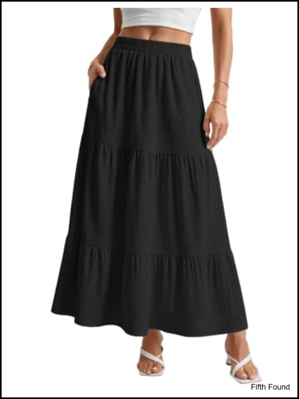 Flowy A-Line Maxi Skirt High Waist Tiered Beach Vacation Textured